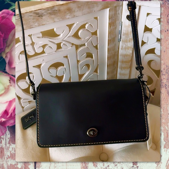 1941 COACH GLOVETANNED BLACK LEATHER DINKY BAG ITALY 37296 NWT